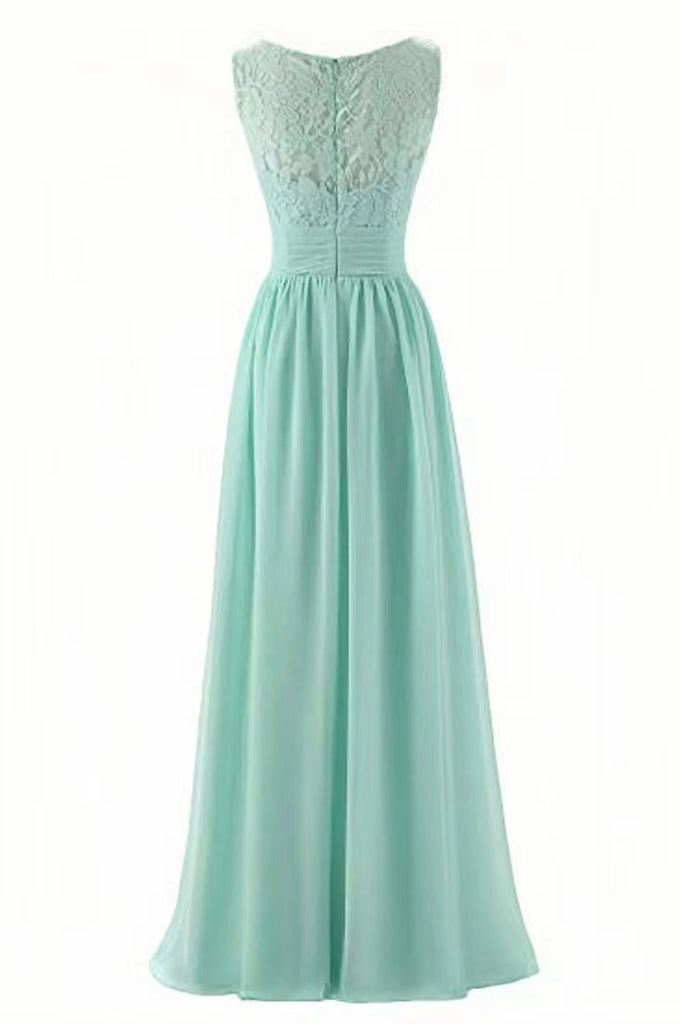 Mint Green V Neck Long Bridesmaid Dress with Lace, Simple Pleated Long ...