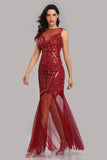 See Through Neck Mermaid Bateau Prom Dresses with Sparkles Tulle Party Dresses XU90816