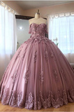 Gorgeous Off the Shoulder Lace Appliques Tulle Quinceanera Puffy Ball Gown Prom Dresses