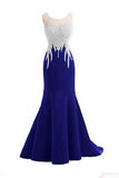 O-neck Beading Bodice Mermaid Long Prom Dresses Royal Blue Evening Dresses ED1475