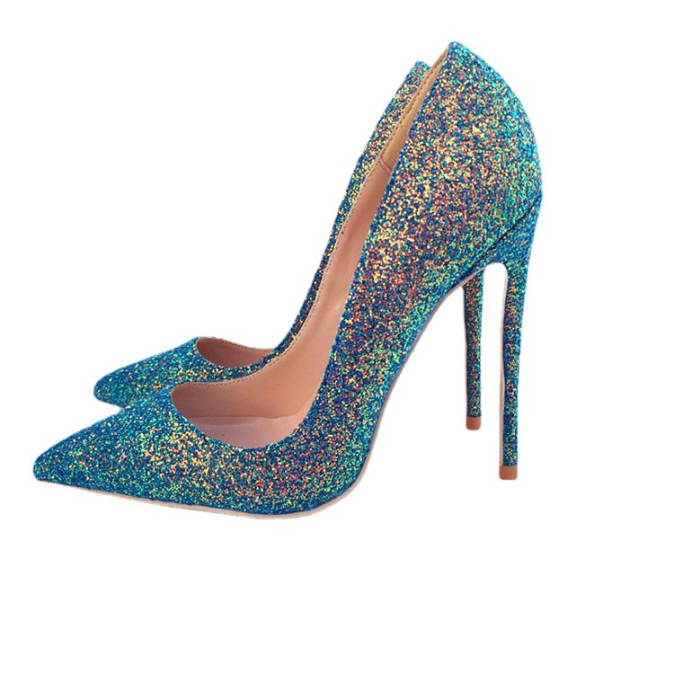 Green Glitter High-heels Fashion Evening Party Shoes yy34