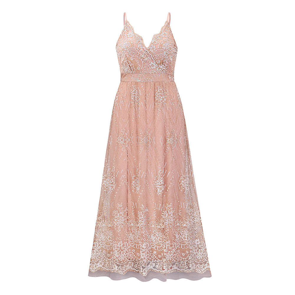 Chic Spaghetti Straps Long Lace Party Prom Dresses