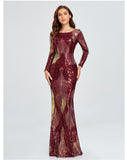 Unique Long Sleeves Mermaid Zipper Back Long Sequin Prom Dress
