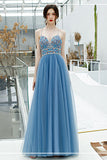 Sexy Spaghetti Straps Long Tulle Prom Gown Unique Beading Prom Dresses N2666