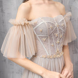 Off Shoulder Floor Length Tulle Prom Dresses Bridesmaid Dresses N2312