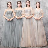 Off Shoulder Floor Length Tulle Prom Dresses Bridesmaid Dresses N2312