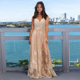 Chic Spaghetti Straps Long Lace Party Prom Dresses