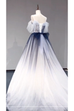 A Line Off the Shoulder Ombre Tulle Long Prom Dress