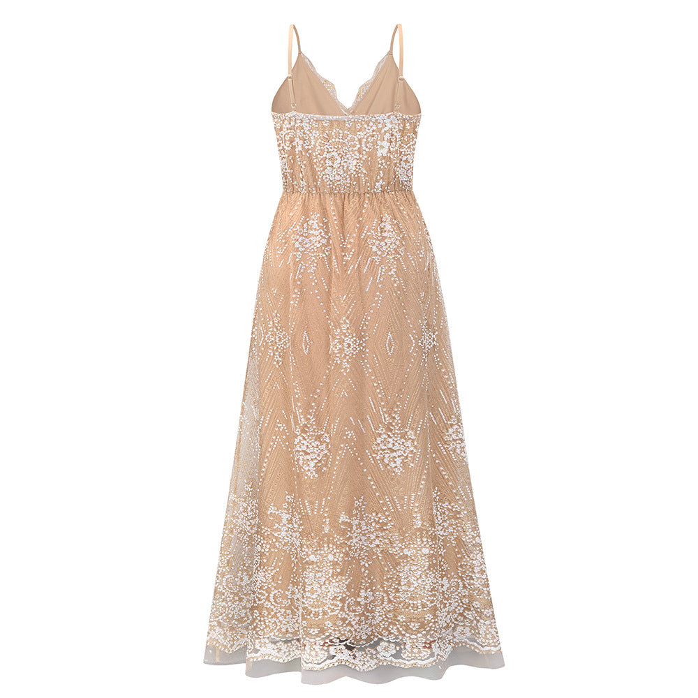 Chic Spaghetti Straps Long Lace Party Prom Dresses