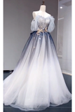 A Line Off the Shoulder Ombre Tulle Long Prom Dress
