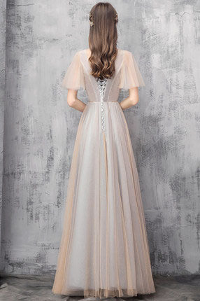Off Shoulder Floor Length Tulle Prom Dresses Bridesmaid Dresses N2312