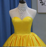 Yellow Ball Gown Halter Prom Dresses with Beading Long Halter Quinceanera Dresses N1296