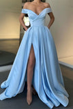 A Line Off-the-Shoulder Satin Side Split Long Prom Dresses Party Dresses PD0386