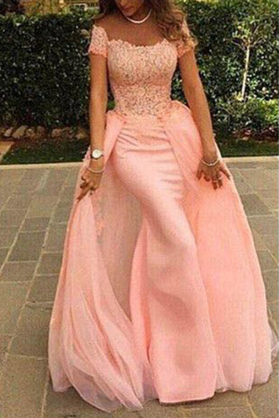Off The Shoulder Coral Prom Dresses Mermaid Lace Sexy Long Evening Gowns N1406