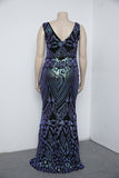 Seomiscky Plus Size V-Neck Sleeveless Floor Length Sequin Party Evening Dresses