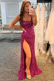 Mermaid Shiny Sequins Side Slit Evening Party Dresses Long Prom Dresses