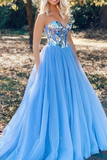 Sparkly Sequins Sweetheart Blue Tulle Formal Prom Dress N2599