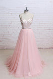 Spaghetti Straps Pink Lace Flora Tulle Sweetheart Backless Wedding Dress,Prom Dress N820