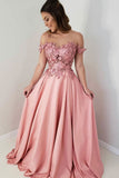 Pink Sheer Neck Long Prom Dress with Lace Appliques, Charming Party Dress with Beads N1682