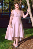 Princess V-neck Sleeveless Ruched Asymmetrical Satin Plus Size Dresses High Low Dresses N2227