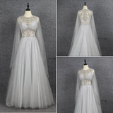 Pretty A Line Light Gray Beading Tulle Long Princess Prom Dresses Y0378