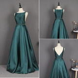 Formal Elegant Satin Backless Beading Long Prom Dresses Y0384