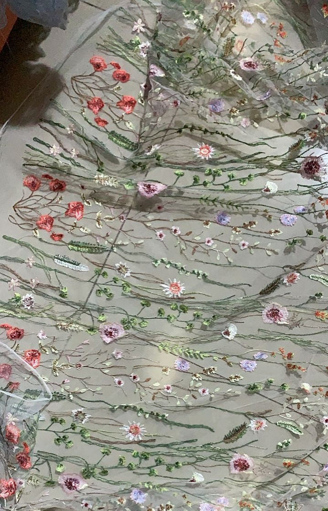 A Line Sleeveless Embroidery Flowers Prom Dress