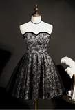 New Arrival Strapless Black Lace Vintage Short Homecoming Dresses Y0303