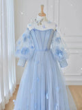 Cute Light Blue Long Sleeves Elegant Princess Dresses Prom Dresses Y0415