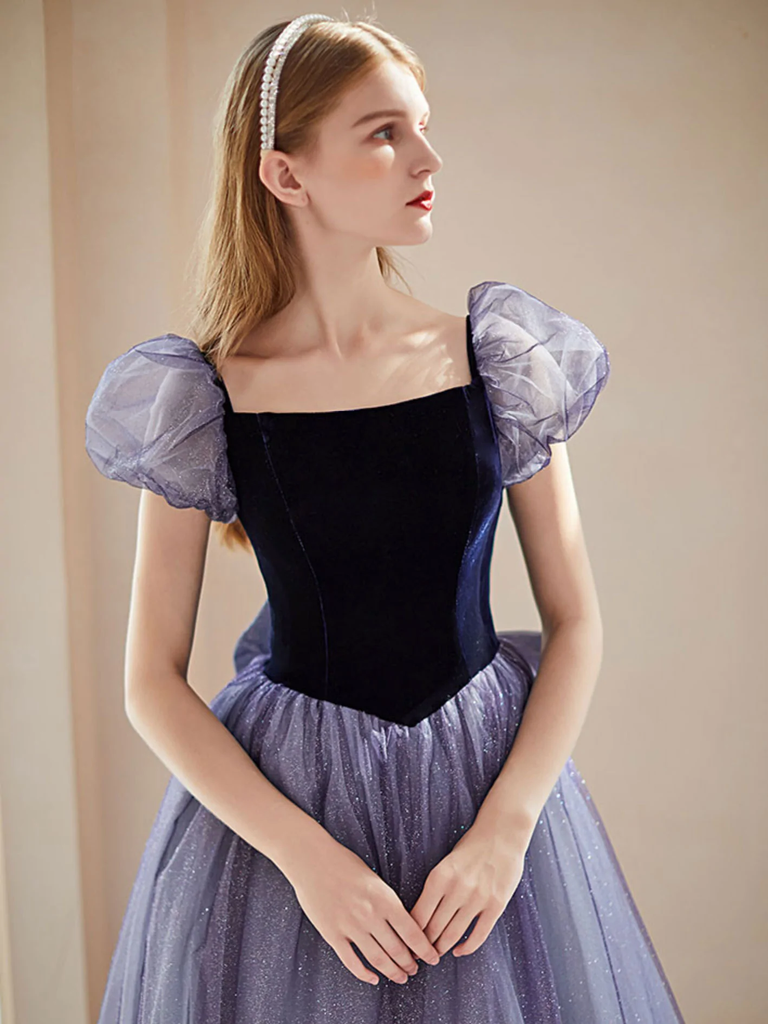 A Line Purple Sparkly Princess Long Prom Dress