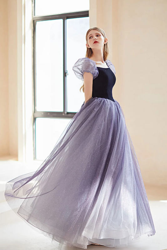 A Line Purple Sparkly Princess Long Prom Dress