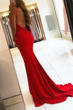 Mermaid Party Dresses Red Spaghetti Straps Long Prom Dresses With Appliques PD0419