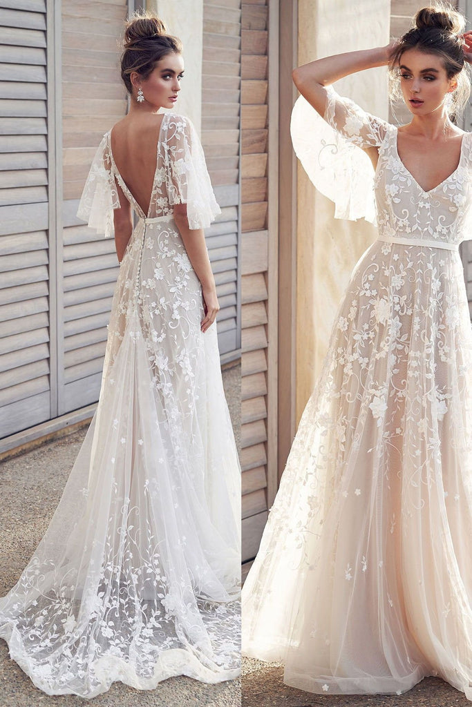 Elegant Sweetheart Cap-sleeves A-line Lace applique Wedding Dresses,DB –  sweetbridals