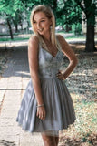 A Line Straps Above-Knee Ruched Homecoming Dress with Appliques N2048