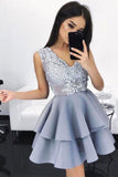 New Arrival A-Line Sleeveless V-Neck Short Homecoming/Prom Dress with Appliques,N216