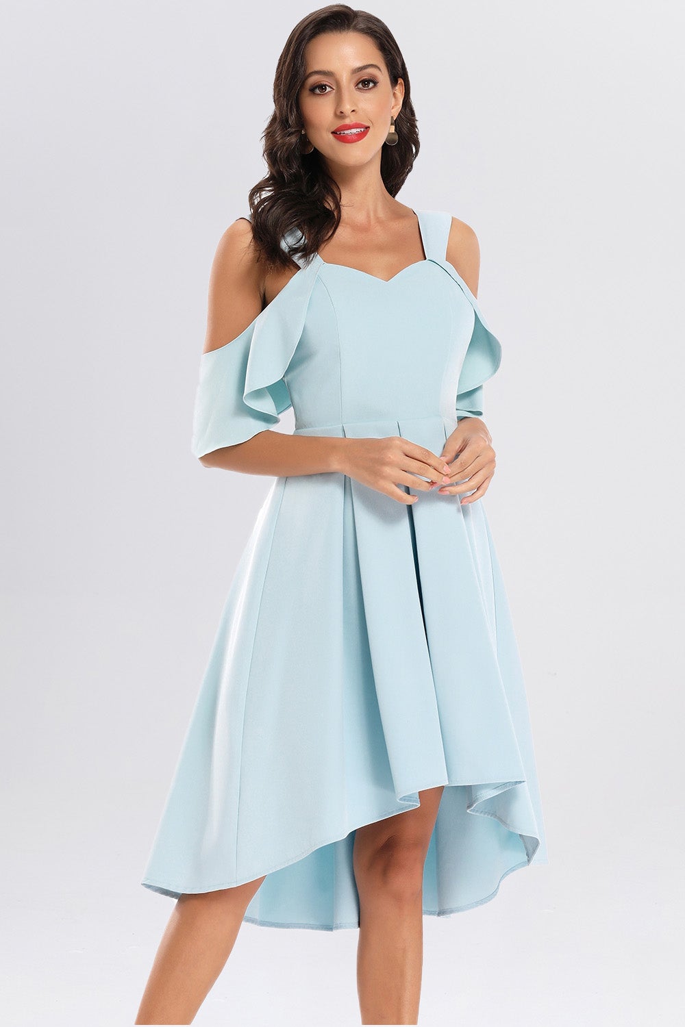 High Low Butterfly Sleeve Short Prom Dresses