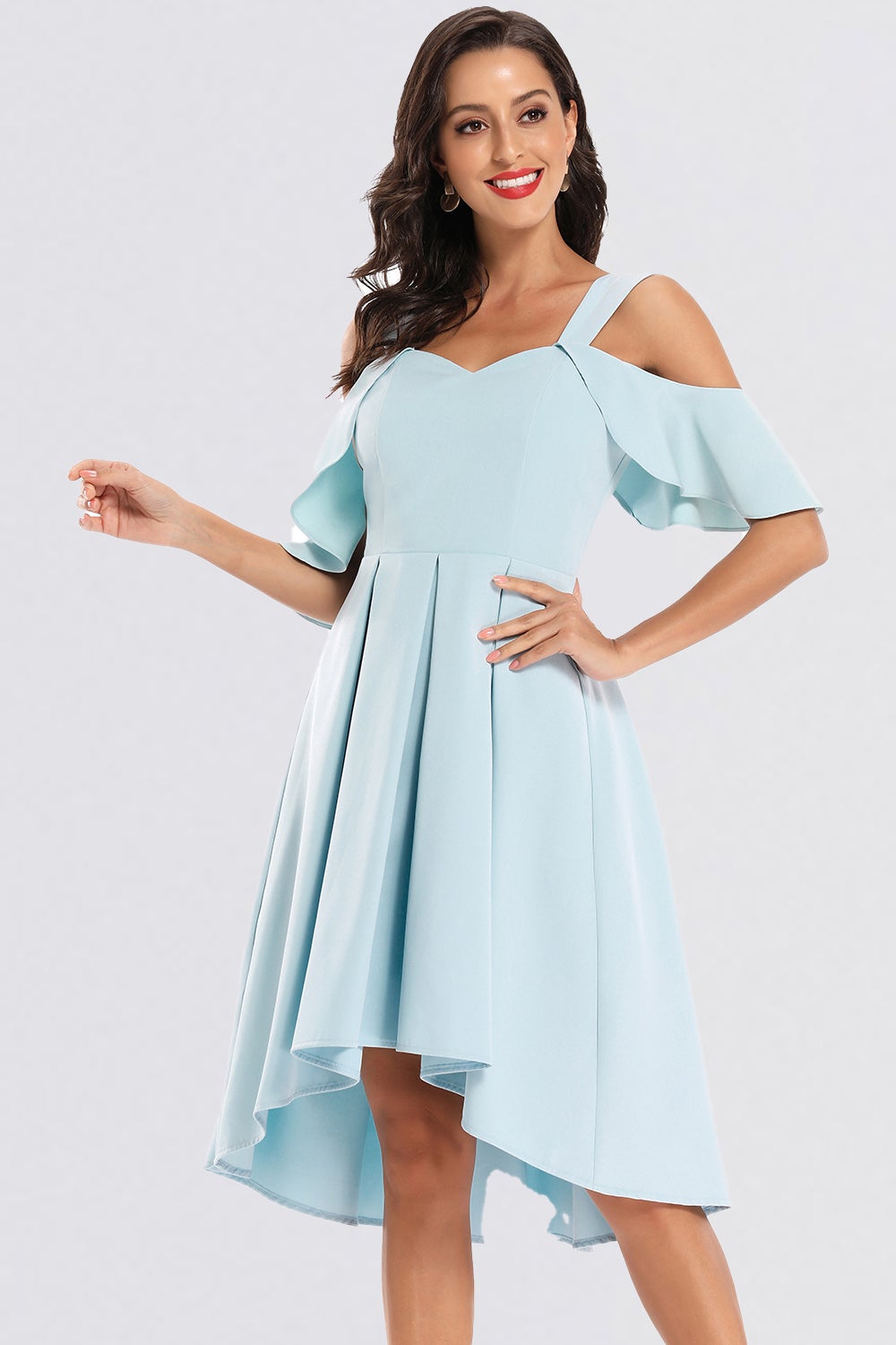 High Low Butterfly Sleeve Short Prom Dresses