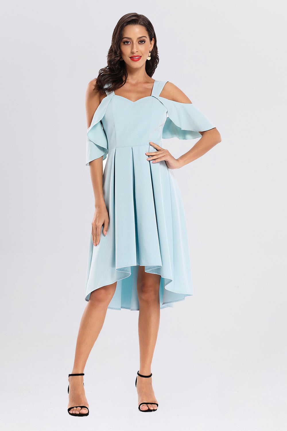 High Low Butterfly Sleeve Short Prom Dresses