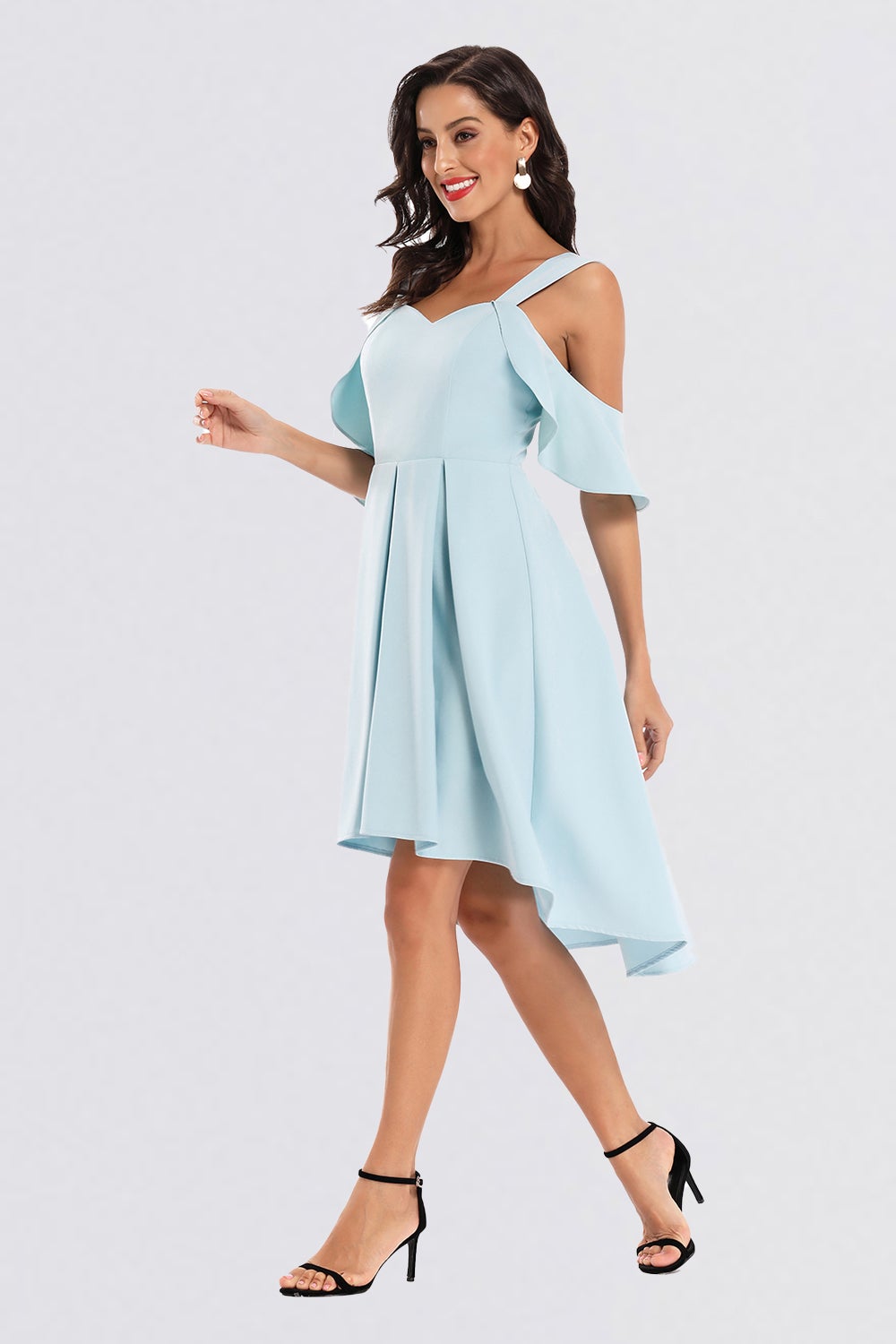 High Low Butterfly Sleeve Short Prom Dresses