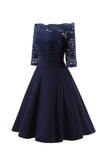 Short Off the Shoulder 3/4 Sleeve Prom/Homecoming Dress