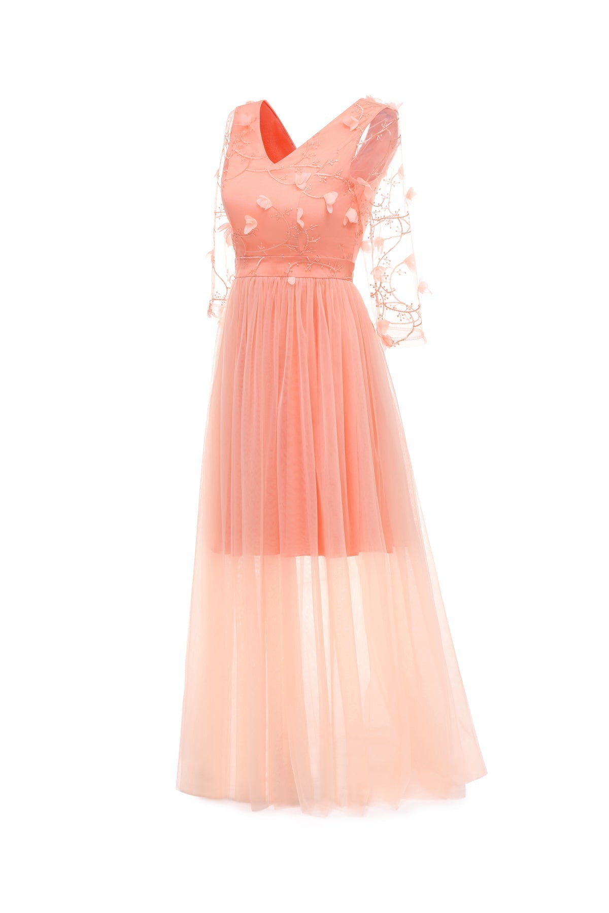 Sexy V-Neck Flowers Prom Dress