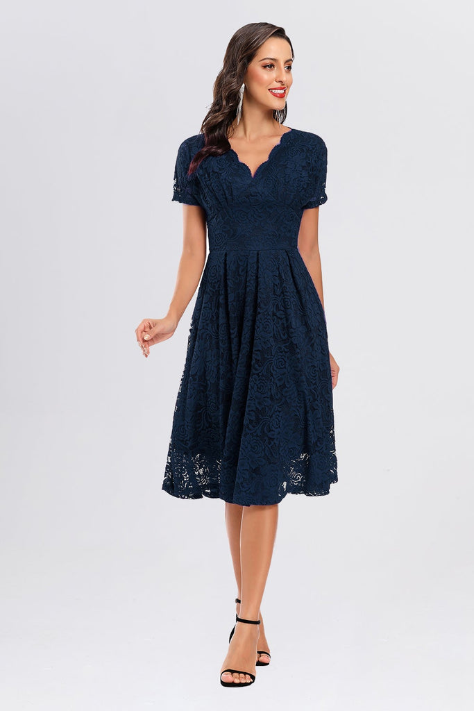 Vintage V-Neck Lace Short Prom Dresses Homecoming Dresses