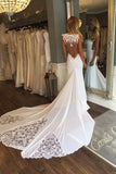 See-through Sheath Sleeveless Long Beach Wedding Dress with Lace,Bridal Dress,N624