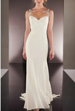 Sheath Illusion Neck Sleeveless Lace Appliques Wedding Dress N519