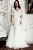 Boho Wedding Dresses Floor Length V-Neck Long Rustic Wedding Gown Bridal Dresses N2055