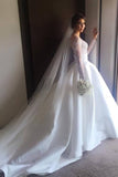 Romantic Lace Wedding Dresses with Satin Skirt with Long Sleeves Illusion Back N1469