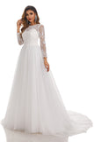 A Line Long Sleeve Lace Appliques Tulle Wedding Dresses