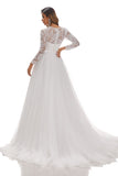A Line Long Sleeve Lace Appliques Tulle Wedding Dresses