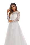 A Line Long Sleeve Lace Appliques Tulle Wedding Dresses