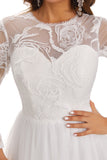 A Line Long Sleeve Lace Appliques Tulle Wedding Dresses